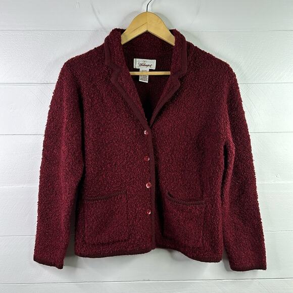 WORTHINGTON Maroon Burgundy Button Up Teddy Acrylic‎ Wool Cardigan Petite Small - Picture 1 of 9